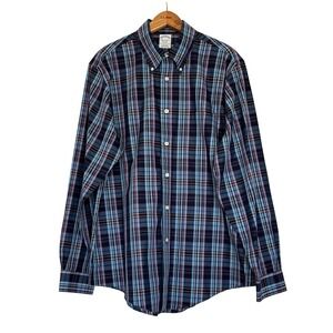 Brooks Brothers Regent Non-Iron Supima Cotton Plaid Shirt Mens L Blue Red Pocket